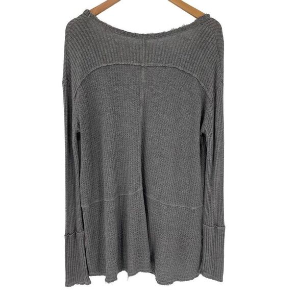 Free People Sunset Park Tunic Drippy Thermal Gray Waffle Knit Distressed Small - Picture 6 of 8
